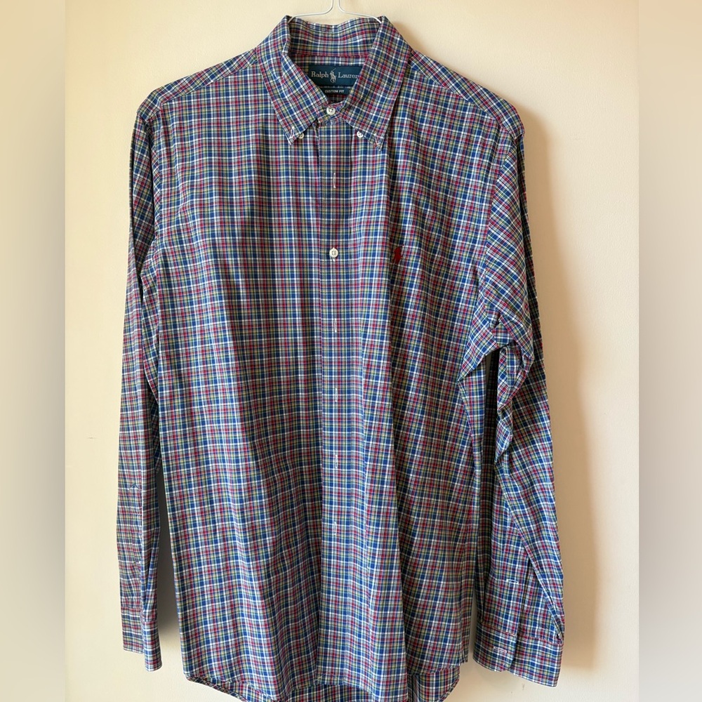 Ralph Lauren Men's Blue and Red Plaid Shirt